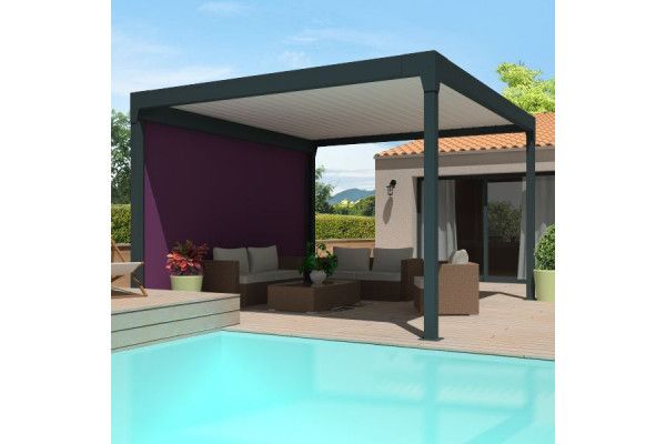 Pergola bioclimatique Agate autoportée à lames orientables - Armature gris Anthracite et lames blanc satiné - Orilon 2