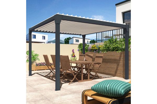 Pergola bioclimatique Jade Motorisée à télécommande bicolore îlot 3.50m x 4.00m - Spécialiste de stores, pergolas 2