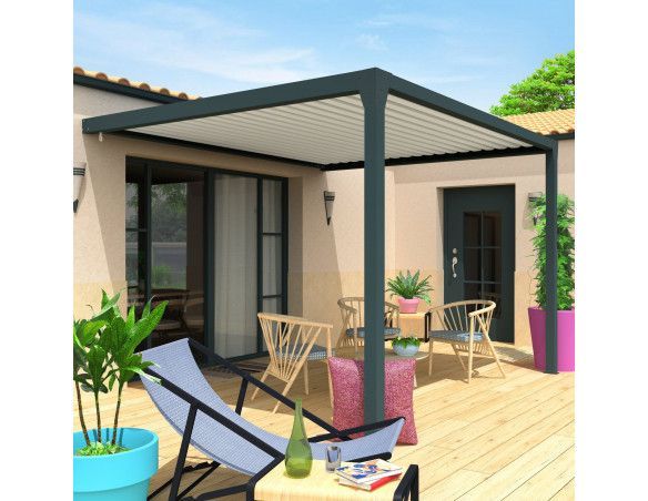 Pergola bioclimatique Orilon 1 Motorisée à télécommande bicolore 3.50m x 4.00m - Orilon - Spécialiste de stores, pergolas