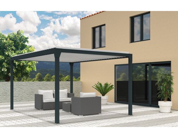 Pergola bioclimatique Jade Motorisée à télécommande bicolore îlot 3.50m x 4.00m - Spécialiste de stores, pergolas