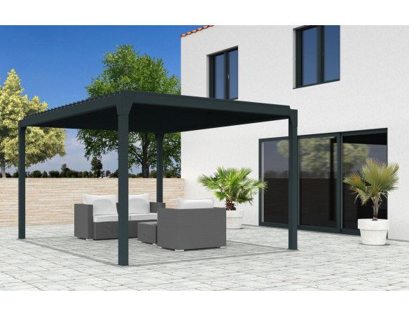 Pergola bioclimatique Jade Motorisée à télécommande bicolore îlot 3.50m x 4.00m - Spécialiste de stores, pergolas