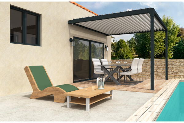 Pergola Bioclimatique BERYL Ilot - Blanc - 3,50x4,00 M - Vérin à  Télécommande