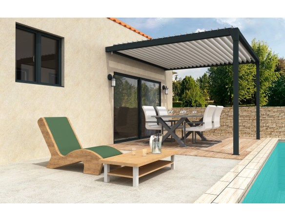 Pergola bioclimatique Orilon 1 Motorisée à télécommande bicolore 3.50m x 4.00m - Orilon - Spécialiste de stores, pergolas