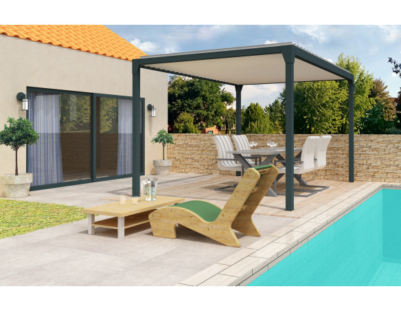 Pergola bioclimatique Jade Motorisée à télécommande bicolore îlot 3.50m x 4.00m - Spécialiste de stores, pergolas