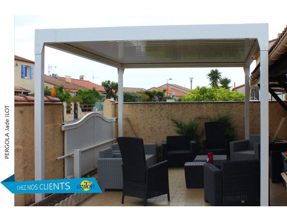 Pergola aluminium bioclimatique Jade Motorisée à télécommande bicolore îlot 3.50m x 4.00m Orilon