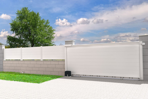 Portail coulissant Plein en aluminium - Gris anthracite - vue intérieur - Orilon 2