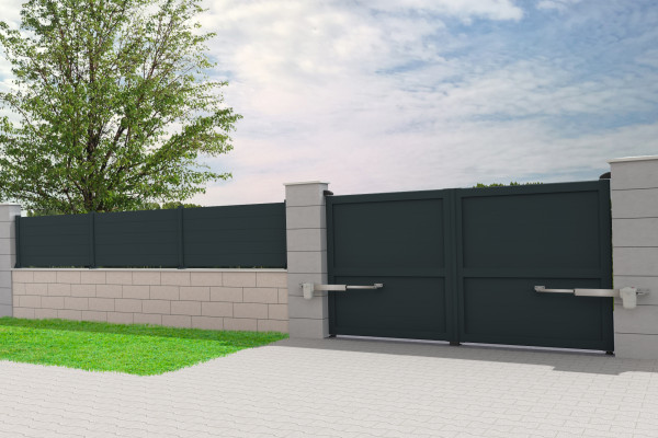 Portail battant Plein en aluminium - Gris anthracite - vue intérieur - Orilon