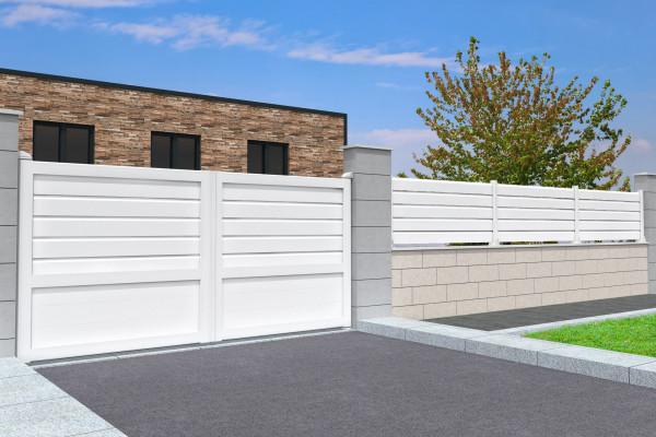 Portail battant Mixte en aluminium - Gris Anthracite - vue extérieur - Orilon 2