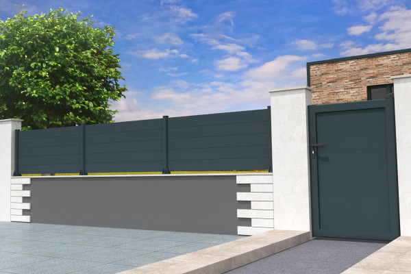 Portillon Plein en aluminium - Gris Anthracite - vue extérieur - Orilon