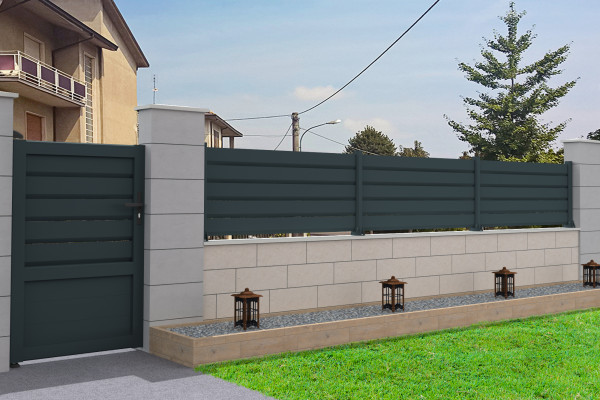 Portillon Mixte en aluminium - Gris Anthracite - vue extérieur- Orilon