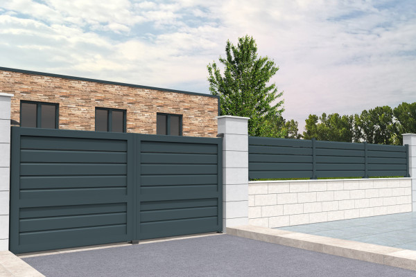 Portail battant Ajouré en aluminium - Blanc Satiné - vue extérieur - Orilon 2