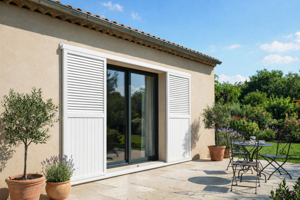 Volet coulissant deux vantaux en aluminium Ral 7016 - Orilon 2