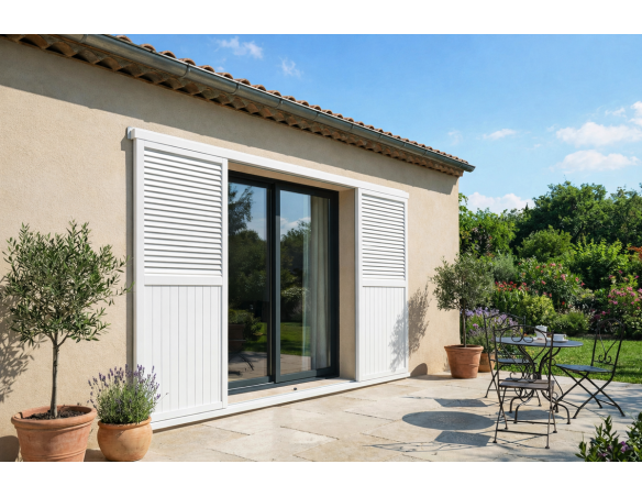 Volet coulissant deux vantaux en aluminium Ral 9010 - Orilon