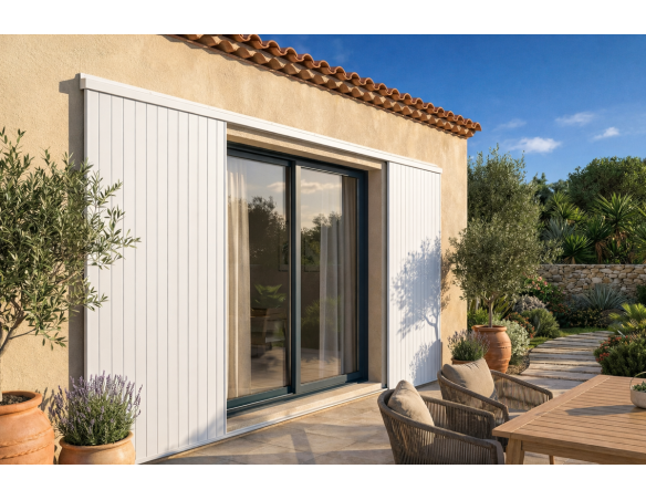 Volet coulissant deux vantaux en aluminium Ral 9010 - Orilon