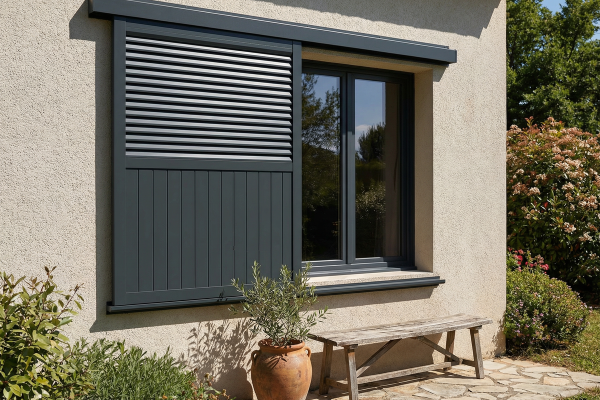 Volet coulissant un vantail en aluminium Ral 7016 - Orilon