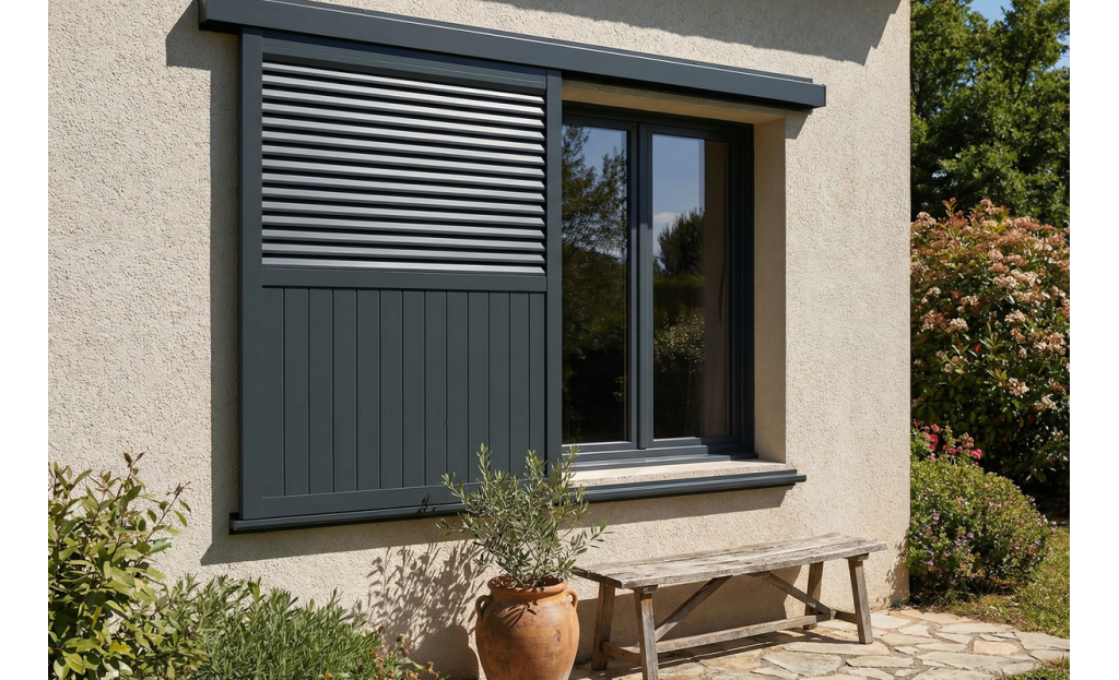 Volet coulissant un vantail en aluminium Ral 7016 - Orilon