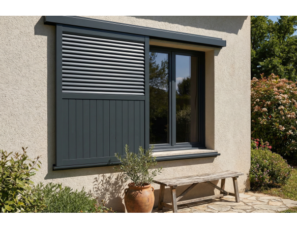 Volet coulissant un vantail en aluminium Ral 7016 - Orilon