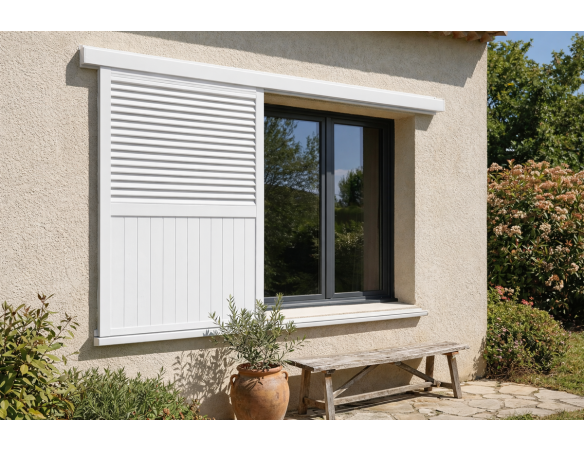 Volet coulissant un vantail en aluminium Ral 9010 - Orilon