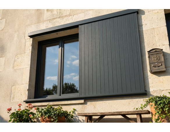 Volet coulissant un vantail en aluminium Ral 7016 plein - Orilon