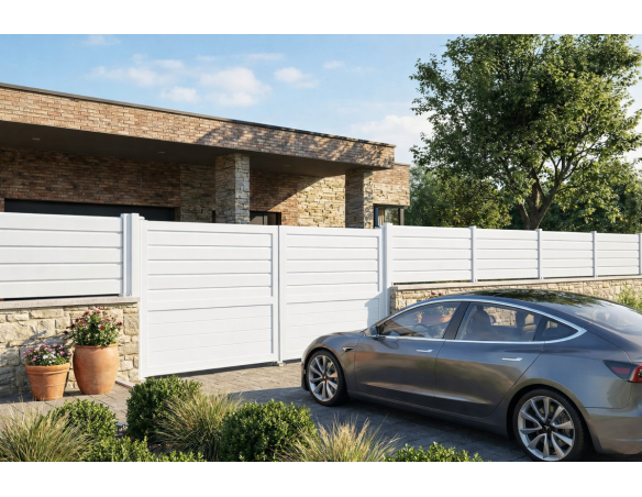 Portail battant Mixte en aluminium - RAL9010 - vue extérieur - Orilon