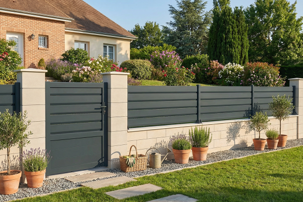 Portillon Mixte en aluminium - Gris Anthracite - vue extérieur- Orilon