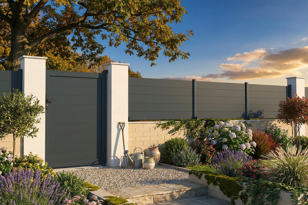 Portillon Plein en aluminium - Gris Anthracite - vue extérieur - Orilon