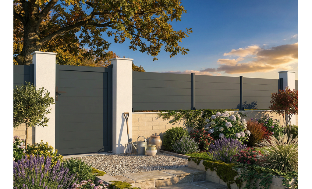 Portillon Plein en aluminium - Gris Anthracite - vue extérieur - Orilon