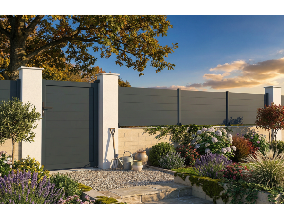 Portillon Plein en aluminium - Gris Anthracite - vue extérieur - Orilon