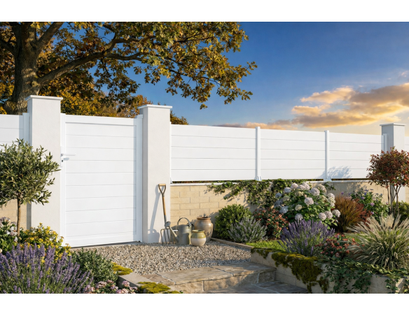 Portillon Plein en aluminium - Blanc - vue extérieur - Orilon