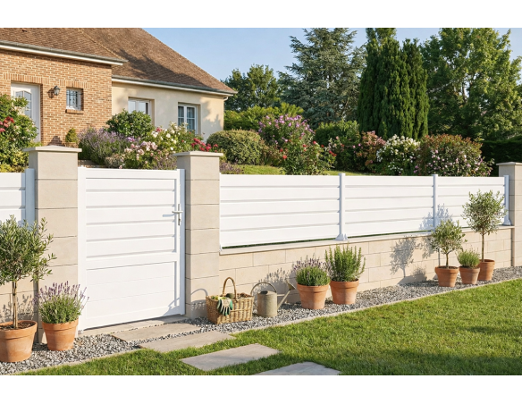 Portillon Mixte en aluminium - Blanc - vue extérieur- Orilon