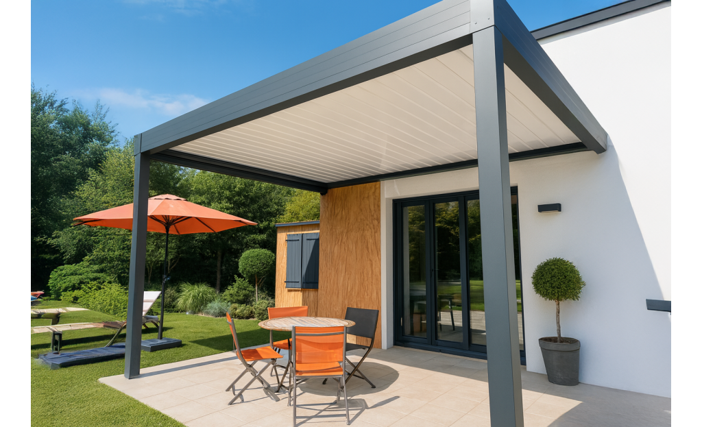Pergola bioclimatique Améthyste perpendiculaire à lames orientables
