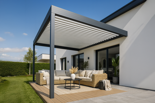 Pergola bioclimatique Améthyste perpendiculaire à lames orientables 2