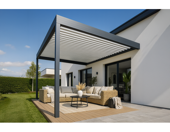 Pergola bioclimatique Améthyste perpendiculaire à lames orientables