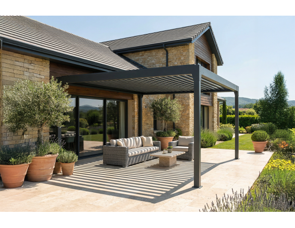 Pergola bioclimatique Agate autoportée à lames orientables - Armature gris