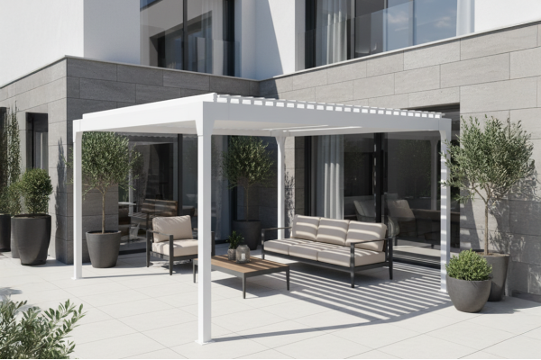 Pergola bioclimatique Agate autoportée à lames orientables - Armature gris 2