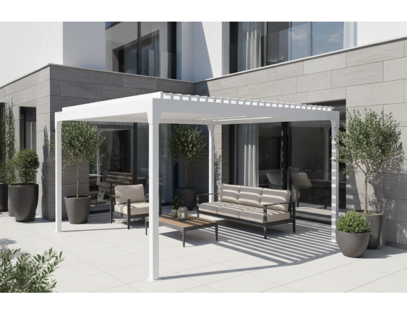 Pergola bioclimatique Agate autoportée à lames orientables - Armature blanche