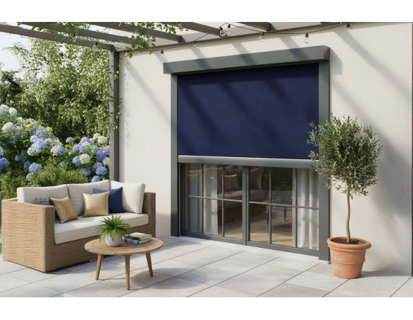 Coffre à coulisses vertical bleu 115 pour pergola Orilon