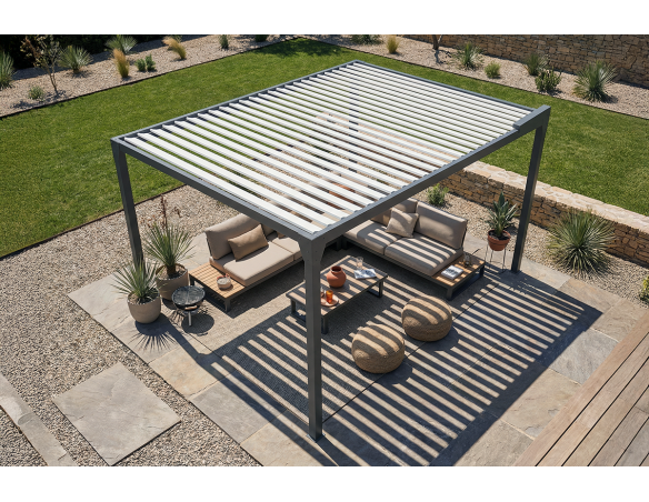 Pergola bioclimatique Jade Motorisée à télécommande bicolore îlot