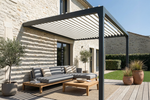 Pergola bioclimatique Jade Motorisée à télécommande bicolore