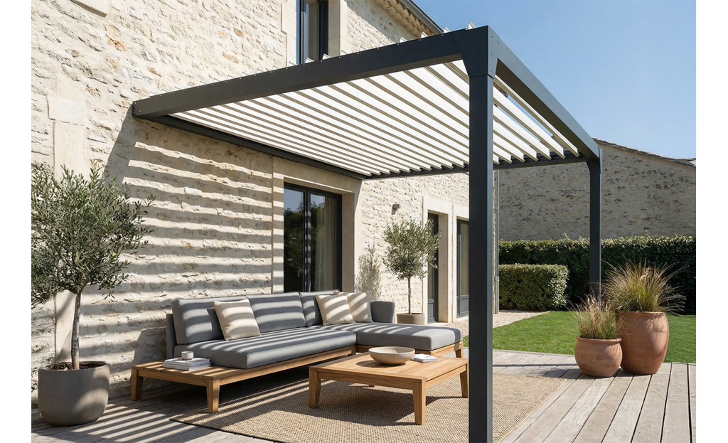 Pergola bioclimatique Jade Motorisée à télécommande bicolore