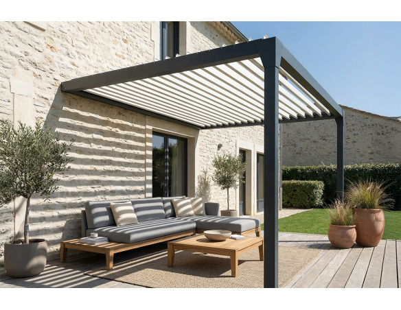 Pergola bioclimatique Jade Motorisée à télécommande bicolore