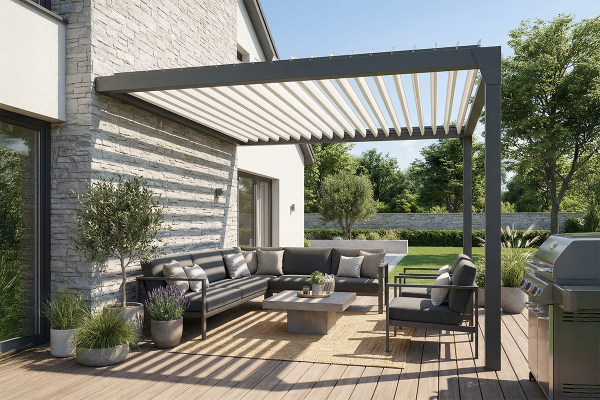 Pergola bioclimatique Jade Motorisée à télécommande bicolore