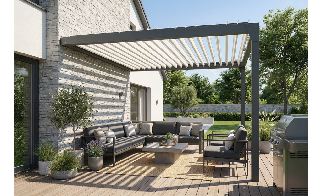 Pergola bioclimatique Jade Motorisée à télécommande bicolore