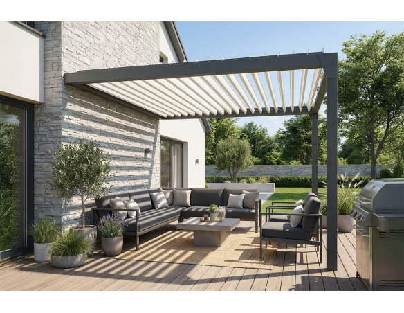 Pergola bioclimatique Jade Motorisée à télécommande bicolore