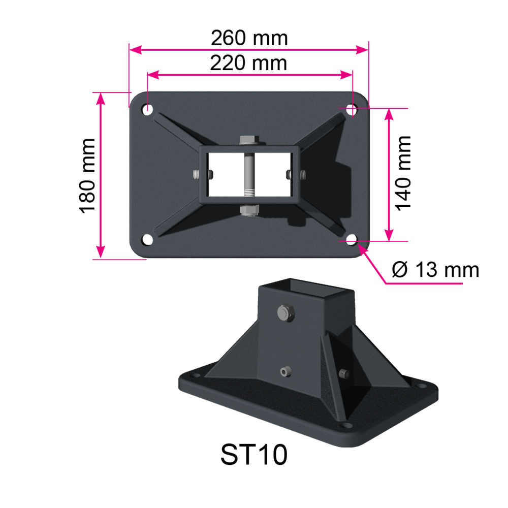 Encombrement du pied du Store Double Pente 265