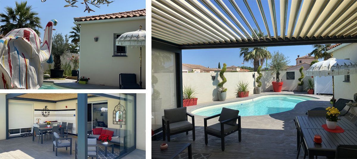 Pergola aluminium bioclimatique à lames orientables | Armature Gris Anthracite RAL7016 structuré et Lames Blanc RAL9016 satiné